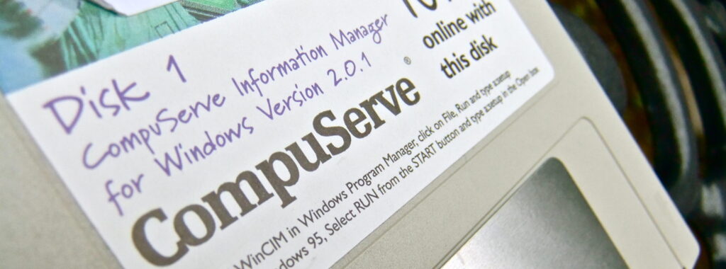 Close-up photo of a Compuserve installation floppy disk.